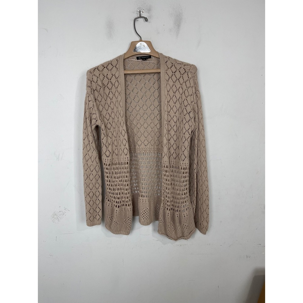 INC International Concepts Tan Pointelle Crochet Knit Open Front Cardigan Medium